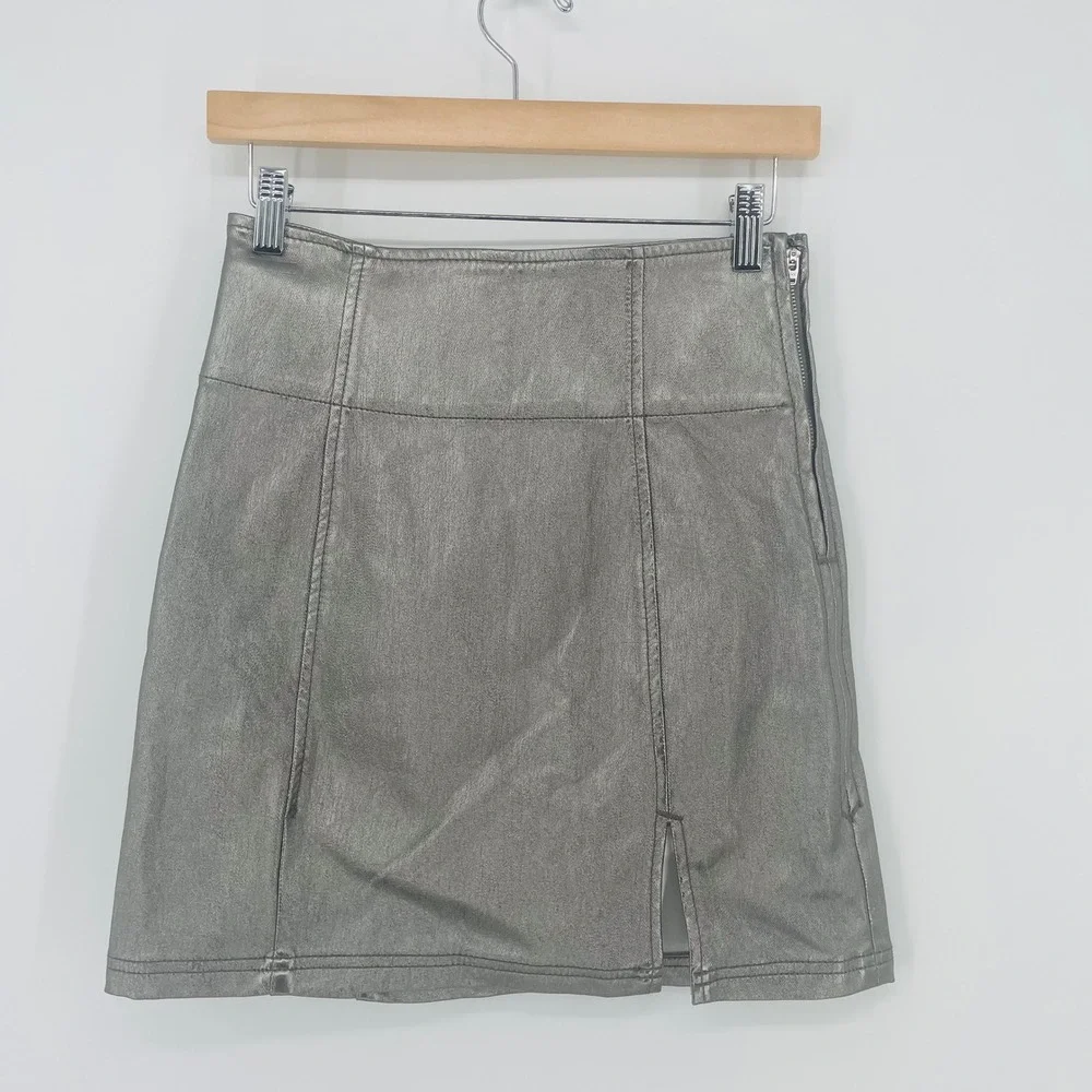 Free People Metallic Silver Mini Skirt